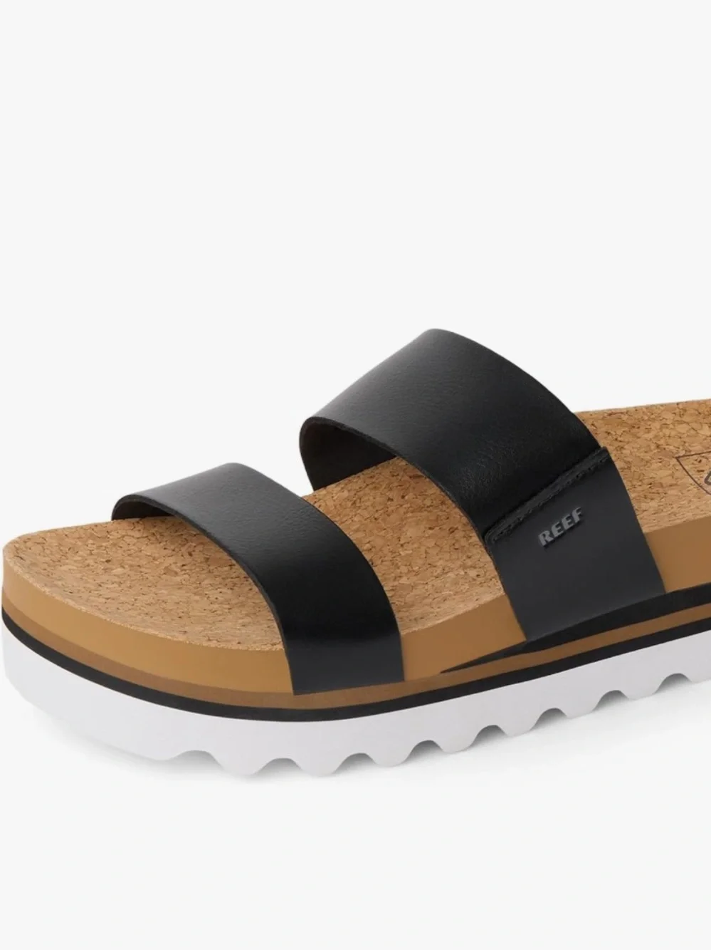 Reef Women’s Black Dual-Strap Cork Slide Sandals with White Outsole,cushion soul